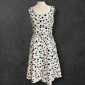 Dressbarn Polka dot Black/White‎ Sleeveless A-Line Midi Dress Pockets zip back